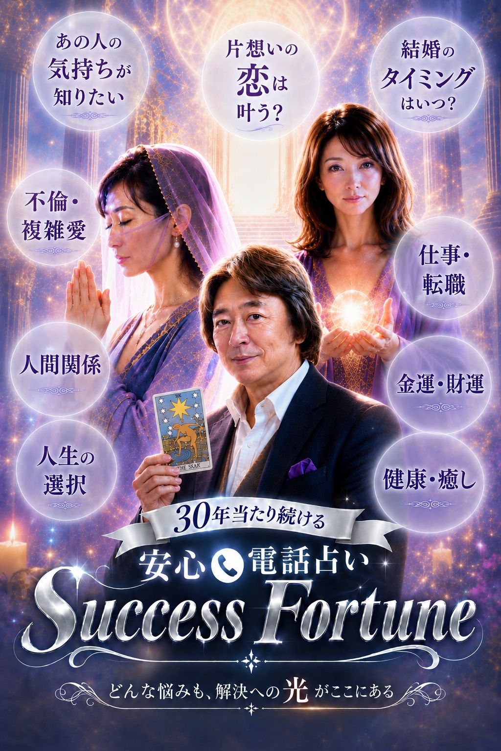電話占いサクセスフォーチュン｜あの人の気持ち・片想い・結婚のタイミング・不倫・複雑愛・人間関係・人生の選択・仕事・転職・金運・財運・健康・癒し