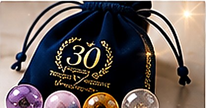30周年ロゴ入り巾着と天然石